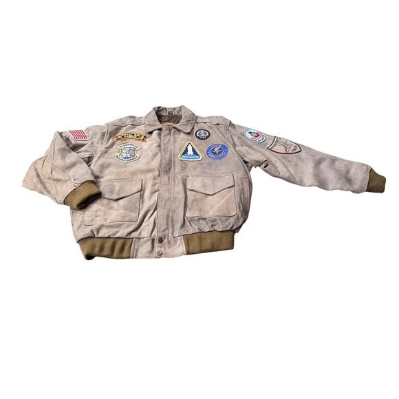 UNIK LeatherXXL Bomber Jacket Patches Aviation Space Shuttle Royal Air Force x